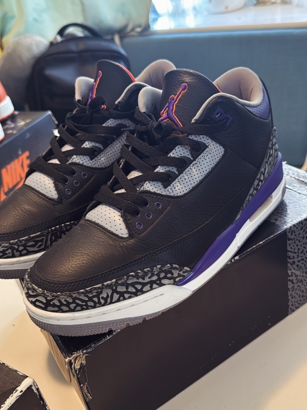 Nike Air Jordan 3 Black Gray Purple Elephant Print Sneakers